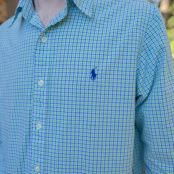 Ralph Lauren Blue and Green Striped Button Down - Picture 2 of 3